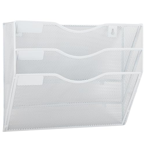 EASEPRES 3 Pocket Mesh Hanging Wall File Organizer, Wall Mounted Mail Paper Document Folder Holder, Clipboard Storage Organization Magazine Rack with Nametag Label for Office Home School, White - color: White, size: 3 Tier