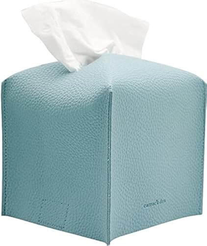 Tissue Box Cover Holder, Square with Bottom Belt by Carrot's Den - PU Leather Decorative Organizer for Tabletop, Bathroom, Car, Office (Light Blue) - color: Light Blue