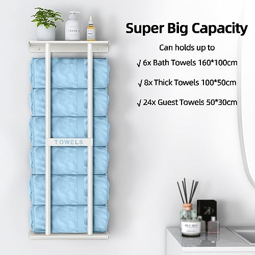 STWWO Wall Towel Rack for Rolled Towels, Towel Storage for Small Bathroom Can Holds 6 Large Towels, 30 inch Towel Racks with Shelf, White - color: White, size: 30 IN
