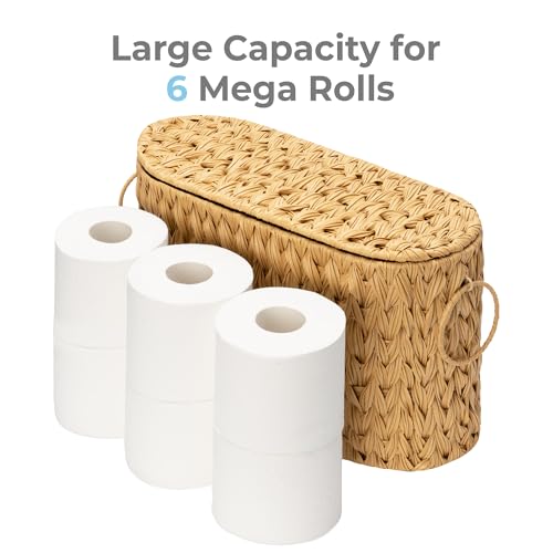 GRANNY SAYS Toilet Paper Storage Basket with Lid and Handle, Decorative Toilet Paper Holder, Waterproof Bathroom Organizers and Storage, Wicker Basket for Bathroom Storage - color: Nature, size: 15¾"L x 6½" Wx 10¼"H (with Lid)