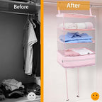 Hanging Travel Closet Organizer Suitcase Shelves Portable Carry on Closets for Hanging Packing Cubes Storage,XL,Pink