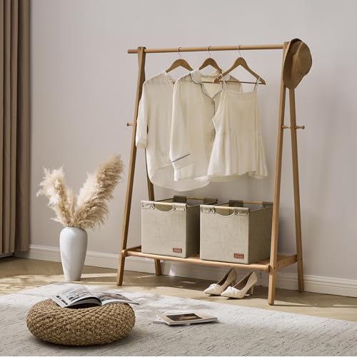 KAKAMAY Collapsible Cube Storage Bins 15x13x13 Inches Khaki 2-Pack, Foldable Storage Organizer Wooden Handles Fabric Baskets for Living Room Shelves, Bedroom Nursery Closet Toys, Clothes, Laundry - color: Khaki