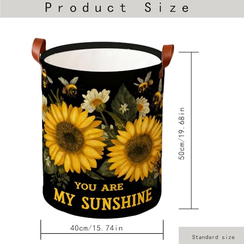 Laundry Basket 15.75 x 15.75 x 19.7 Inch Oxford Fabric Clothes Hamper with Sunflower and Bee Pattern Foldable Laundry Storage Bin with Handles for Bedroom Bathroom Dorm Dirty Clothes Organizer - color: Colorful577