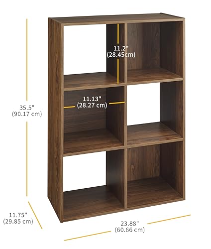 Whitmor 6 Cube Bookcase Storage Organizer, 3 Tier Stackable MDF Bookshelf, Open Storage Display Shelf, Storage Cabinet for Living Room, Bedroom, Home, Office, 23.9" L x 11.7" W x 35.5" H, Walnut - color: Walnut, size: 6 Cube, 24"L x 11.6"W x 35"H