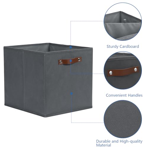 Temary Foldable Cube Baskets 4Pack - Grey, 13x15x13 Inch Fabric Storage Organizer Bins with Handles - color: Grey, size: 13x15x13