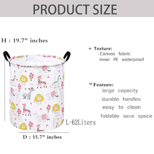 KUNRO Kids Laundry Hamper Clothes Gift Basket Storage Laundry Baskets Organizer Bin with Handles for Nursery Room (Pink Zoo) - color: Pink Zoo