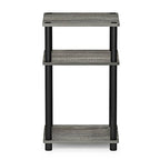 Furinno JUST Side Table, 3-Tier End Table, Open Shelves Night Stand, Bedside Table, Toolless Assembly, for Living Room, Bedroom, Bathroom, French Oak - color: French Oak Grey/Black, size: 3-Tier, Round Pole, style: 1-Pack