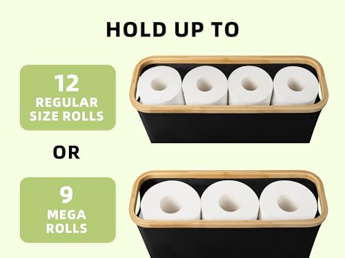 StorageWorks Toilet Paper Storage Basket, Papers Container with Bamboo Lid, Medium Toilets Holder for Up to 9 Mega Rolls, Organizer for Bathroom, Black, 1 Pack - color: Black, size: Medium