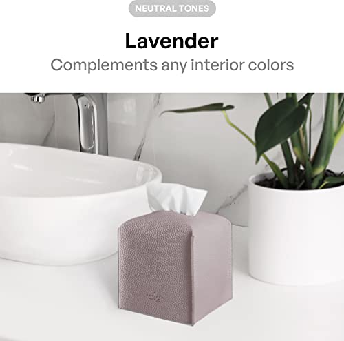 Carrotez Tissue Box Cover, [Refined] Modern PU Leather Square Tissue Box Holder - Decorative Holder/Organizer for Bathroom Vanity Countertop, Night Stands, Office Desk & Car 5"X5"X5" - Lavender - color: Lavender, size: [Square]