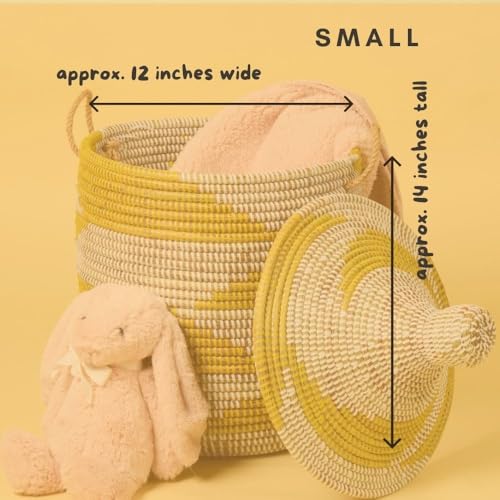 Yellow White Decorative Wicker Basket Set, 3pcs - Organize Bedroom, Living Room, Nursery - Laundry Hamper, Toy Bin, Blanket Storage - Decorative, Boho Style - Wicker, Woven, Lid, Handles - size: Set 3pcs