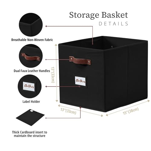 DECOMOMO Storage Baskets, 13x15x13 Storage Cube Bins with Labels for Organizing Shelves Kallax (Kallax / 4pcs, Black) - color: Black, size: Kallax 13" x 15" / 4pcs