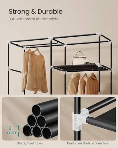 SONGMICS Portable Closet, Fabric Wardrobe, Clothes Rack with Shelves, Pockets, Large Capacity, 3 Hanging Rods, 50 x 17.7 x 70.9 Inches, Black URYG010BZ02 - color: Black, size: 2 Tiers(70.9"H)