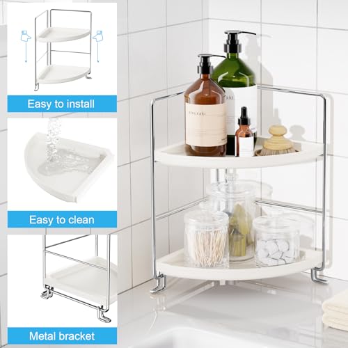 FSyueyun 2-Tier Corner Bathroom Counter Organizer, Tool-Less Installation Vanity Shelf Small Plastics Countertop Makeup Tray Skincare Perfume Organizers (Silver) - color: Silver