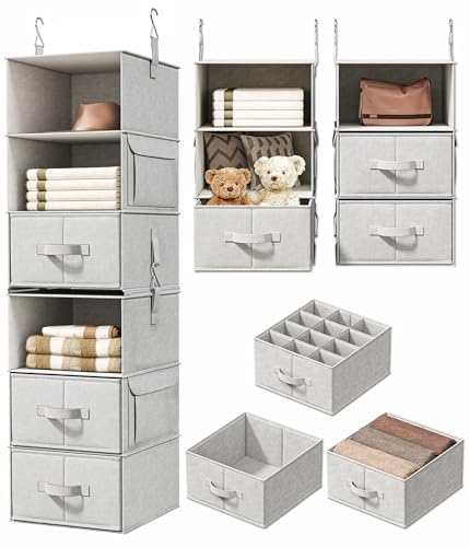 Vailando 6-Shelf Hanging Closet Organizer with 3 Drawers, 2 Separable 3-Shelf Closet Organizers and Storage for Wardrobe Organization, Hanging Dresser for Nursury & Dorm Clothes Organizer - color: Silver Gray, size: 6-Shelf Separable