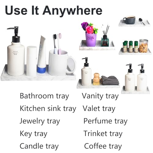 DNC Silicone Bathroom Tray for Counter, 2PC 7.9" Small Vanity Tray for Countertop, Kitchen Sink Soap Tray for Dish Holder Dispenser Toilet Tank Desk Organizer - color: Marble-like(7.9"+7.9"), size: 7.9" x 3.9" x 0.7"
