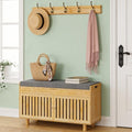 Shoe Storage Bench Coat Rack Set, 35.4" Bamboo Shoes Bench with Lift Top Hidden Storage & Wall Hooks, Hall Tree Entryway Bench with Seat Cushion, 2-Tier Shoe Cabinet for Entryway, Living Room, Bedroom - color: Natural With Hooks