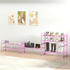 SUFAUY 2 Tier 33" Wide Shoe Rack, Closet Metal Wire, Stackable, Pink - color: Pink, size: 2 Tier