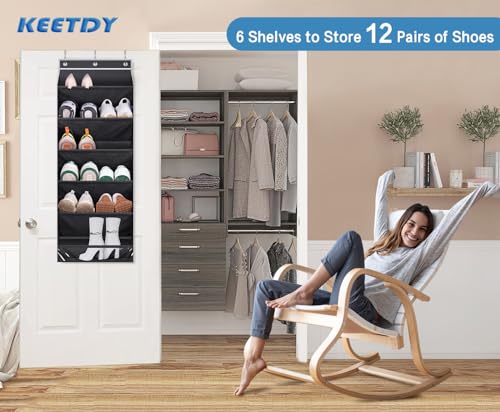 KEETDY Over The Door Shoe Organizer Fit Big Shoes Large Shoe Rack for Door Hanging Shoe Organizer for Closet Door Storage Boots, Black - color: Black, size: 49.2"