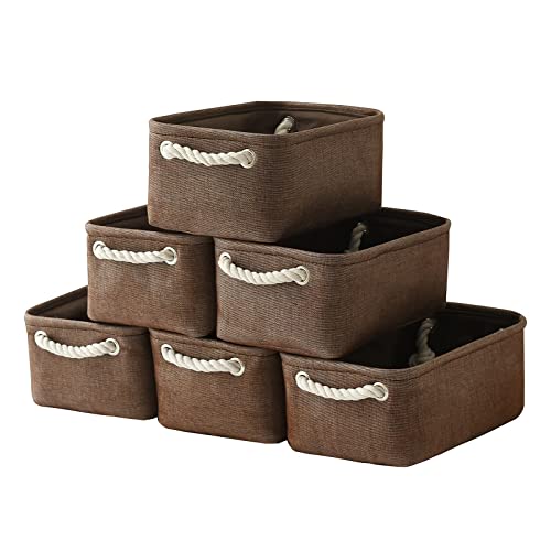 TheWarmHome Storage Basket for Organizing - 12x8x5 inch Small 6 Pack Collapsible Storage Bin for Shelves with Handles, Canves Storage Box for Cloth Closet Organizer Gift Toy (Brown) - color: Brown, size: 6PCS/Small -11.8Lx7.9Wx5.2H