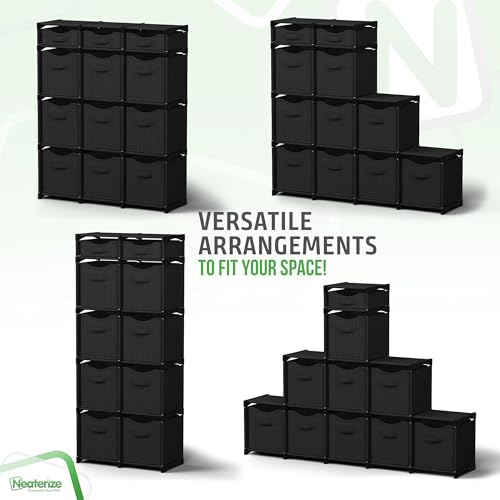 Cube Storage Organizer with Storage Bins Included - The Perfect Closet Organizers and Storage Solution. Includes 12 Storage Cubes, Great For Toy Storage, Closet Storage, Clothes Storage (Black) - color: Black, size: 12 Storage Cubes