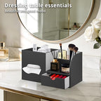 YAPISHI Tissue Box Cover with Storage Tray and Drawer, PU Leather Square Tissue Box Holder, Modern Cube Facial Tissue Dispenser, Makeup Holder, Remote Control Organizer for Nightstand, Bathroom Vanity - color: Black