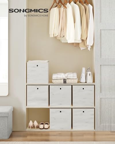 SONGMICS Storage Cubes, Set of 6 Storage Bins with Handles, Foldable Oxford Fabric and Non-Woven Fabric Storage Boxes, 13 x 13 x 13 Inches, Fit Cube Storage Unit, Vintage White URFB133W01 - color: Vintage White, size: 6 Pack (13"L x 13"W x 13"H)