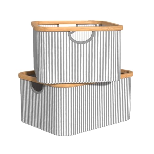 ClosetMaid Laundry Hamper Storage Baskets, Bamboo Frame, Portable, Collapsible Design, Freestanding, Stripe (2-Pack)