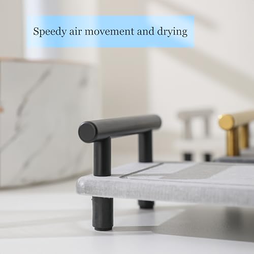 2PCS Water Absorbing Stone Tray, Instant Dry Sink Caddy, Stone Drying Tray with Black Handle, Deco for Bathroom Sink, Bathroom Small Caddy (Dark Grey & Black Handle, Small) - color: Dark Grey & Black Handle, size: Small