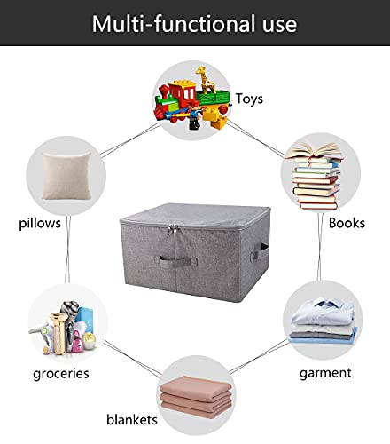 iwill CREATE PRO Folding Storage Box with Zip Lid and Handles, Rigid Storage Baskets With Linen Fabric& Plastic Board, Closet Shelf Drawers,Dark Gray, 2 pcs - color: Dark Gray