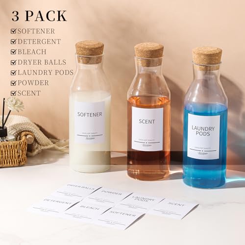 3Pack Glass Laundry Detergent Dispenser with 7Pcs Labels,40oz Liquid Laundry Detergent Dispenser,Laundry Containers for Organizing Liquid Detergent Dispenser Laundry Soap Dispenser - size: 40oz*3