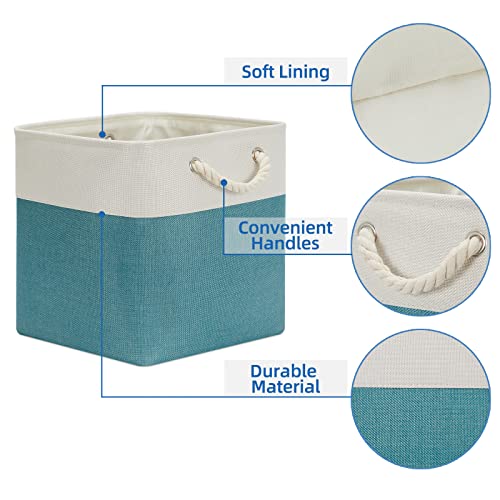 Temary Cubes Storage Baskets 12 Inch Cube Storage Bins for Shelf, Fabric Storage Cubes for Gift Empty Baskets for Home, Collapsable Box Basket for Storage (White&Teal) - color: white&teal, size: 12"L x 12"W x 12"H