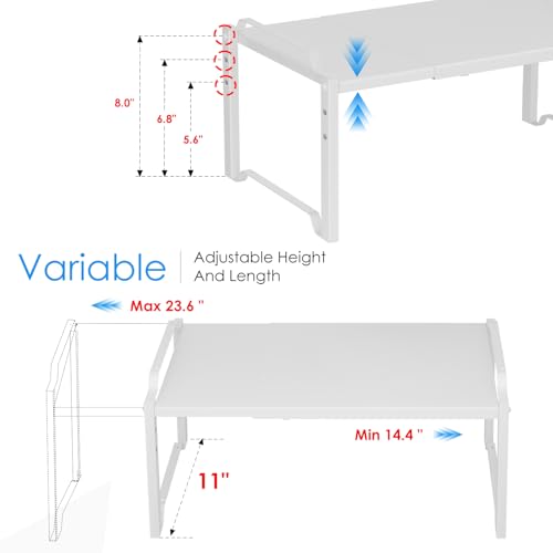 2 Pack 11” Width Expandable Kitchen Cabinet Organizer Shelves, Heavy Duty Kitchen Countertop Organizers and Storage Rack, Stackable Metal Small Storage Shelf For Pantry Counter Cupboard Organization - color: White