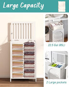 White Laundry Hamper, 22.5 Gallon (85L) Bamboo Wood Clothes Laundry Basket with Lid and Handles, Removable Liner - color: White, size: Large