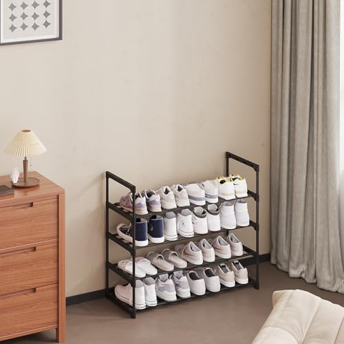 Calmootey 4-Tier Shoe Rack, Tall Large Capacity 20 Pairs Shoes Storage Organizer, Stackable Wide Shoe Shelf for Entryway, Hallway, Black - size: 4-Tier