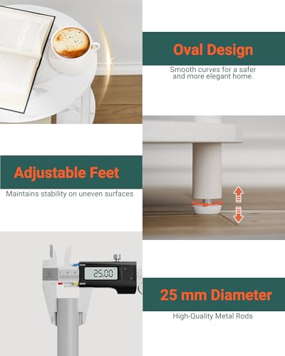 Round Pedestal End Table - 3-Tier Oval Accent Table for Small Spaces, Rustic Wood and Metal Couch Side Table, Nightstand for Bedroom or End Table Living Room, Easy to Assemble, Marble White - color: Marble White, size: 1-Pack, style: Without Power Outlets