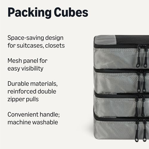 Amazon Essentials 4-Piece Packing Cubes Travel Accessories Set, Space-Saving Luggage Organizer with Double Zipper, Mesh Top, Small, Gray (Previously Amazon Basics) - color: Gray, size: 4 x Small