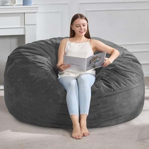 Hobestluk 4FT Bean Bag Chair Giant Bean Bag Chairs for Adults Large Bean Chairs with Removable Cover, Beanbag Chair with Filler, Adult Bean Bag Chairs for Living Room, Bedroom - color: Grey, size: 4FT - 44" x 44" x 24"