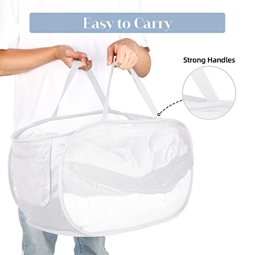 4 Pack Collapsible Laundry Baskets, Foldable Laundry Basket with Pocket, Durable Mesh Pop Up Hampers, Reinforced Handles Dirty Clothes Hamper for Laundry, Bedroom, Bathroom, Dorm, Travel or Camping - color: Gray+White+Beige+Pink