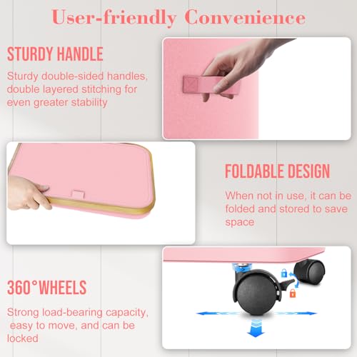 Laundry Hamper with Wheels,20 Gal (75L) Laundry Basket with lid Rolling Clothes Hamper Foldable Dirty Clothes Basket on wheels with Bamboo Frame and Bag for Bedroom, Dorm, Laundry Room-Pink - color: Pink, size: 75 L