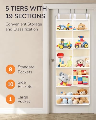 ULG Over the Door Organizer, 5-Tier Extra Large Hanging Storage with 10 Mesh Pockets, 100 lbs Capacity, Heavy Duty Door Organizer for Closet, Bedroom, Nursery Storage, Beige - color: Beige, size: 1 Pack-Extra Large