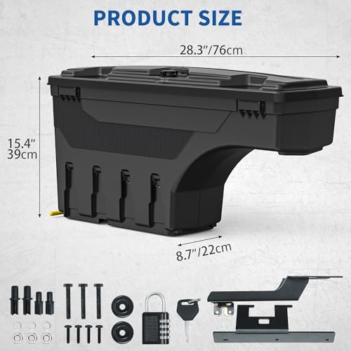 oEdRo Truck Bed Storage Tool Box Fits 2015-2026 Ford F150 Driver Side, 180 Degree Rotation Rear Tool Boxs with Lockable Lid & Password Padlock, Black Waterproof Wheel Well Storage - size: Driver Side