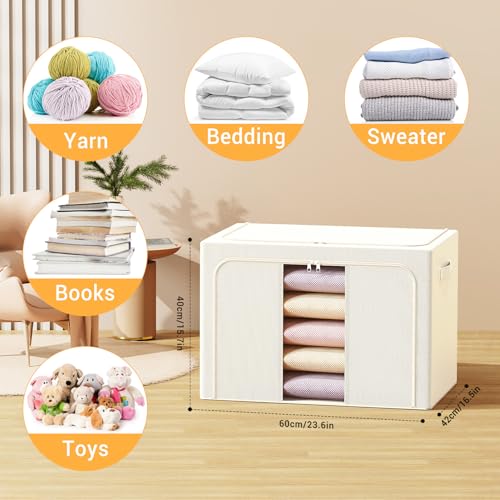 Clothes Storage Bins with Metal Frame, Foldable Clothes Organizers Storage Containers for Clothes, Sheets, Blankets, Pillows and Towels (100L, 3 Pack) Beige - color: Beige, size: 100L(23.6''X16.5"X15.7")