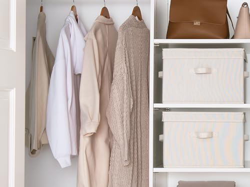 StorageWorks Fabric Storage Bins with Lid, Decorative Storage Boxes for Shelves, Stackable Closet Organizer Basket with Handles, Large, Mixing of Beige, White & Ivory, 2-Pack - color: Beige, White & Ivory, size: Large
