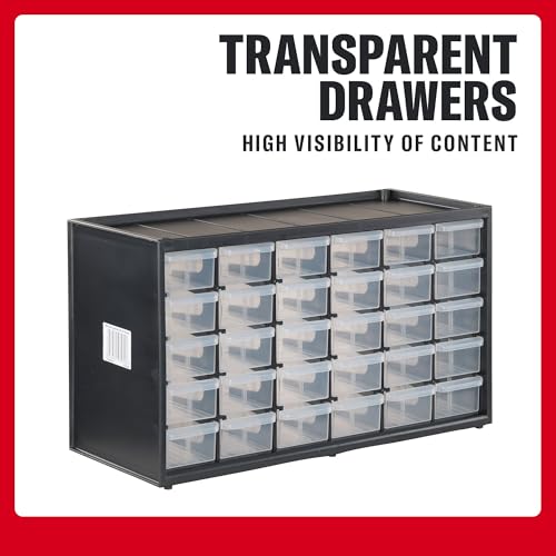 CRAFTSMAN Storage Organizer, 30 Small Drawer Modular Storage System, Easily Stackable, Plastic, Black, White (CMST40730) - size: 30, style: 30 Bins