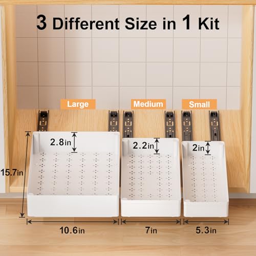 Delamu 3 Pack Pull Out Cabinet Organizer, 15.7"Deep Pull Out Drawers for Cabinets, Slide Out Drawers for Kitchen Cabinets, Bathroom Cabinet Organizer, Pantry (White) - color: White