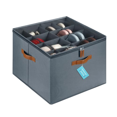 OrganiHaus Large Shoe Storage Bin for Closet, Shoe Organizer Box Fits up to 16 Pairs, Collapsible Fabric Shoe Basket w/Clear Cover, Adjustable Dividers & Reinforced Handles, Grey - color: Gray