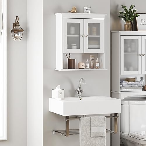 Spirich Bathroom Cabinet Wall Mounted, Medicine Cabinet Organizer with Glass Doors and Adjustable Shelves, Bathroom Wall Cabinet Over Toilet, White