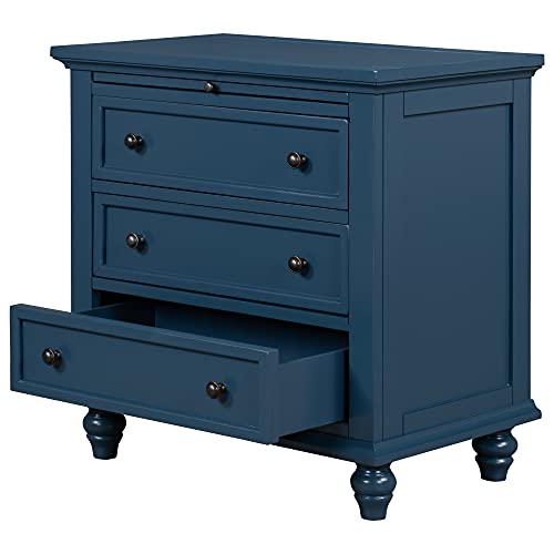 Modern Storage Wood Cabinet with 3-Drawer, Sofa Table Console Table End Table with Pull Out Tray, Accent Table Furniture for Entryway Living Room Bedroom, Fully Assembly Bedside Table (Blue) - color: Blue