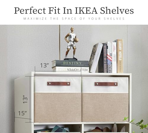 DECOMOMO Kallax Storage Cubes -13x15x13 Storage Bins, Baskets for Organizing Shelves (Beige and White, 4-Pack) - color: Beige and White, size: Kallax 13"x15"x13" /4pcs