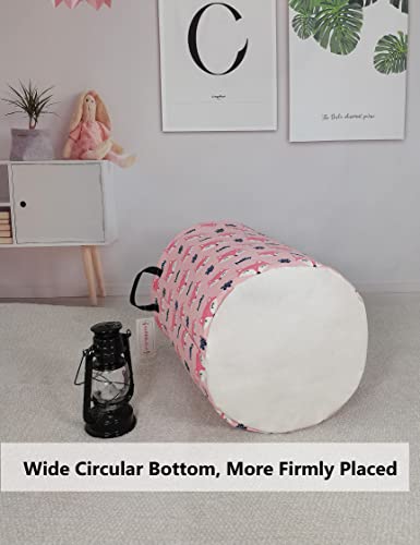 QUEENLALA Large Storage Basket,Laundry Hamper/Bathroom/Home Decor/Collapsible Round Storage Bin,Boys and Girls Hamper/Boxes/Clothing(Round-Pink Fox) - color: Round-Pink Fox